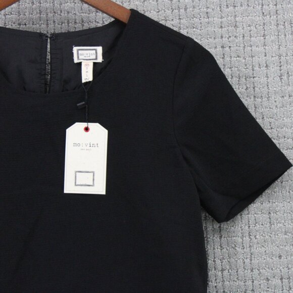 Mo:vint By Anthropologie Shift Dress Womens Size XS Black Solid Short Sleeve NWT - Picture 2 of 9